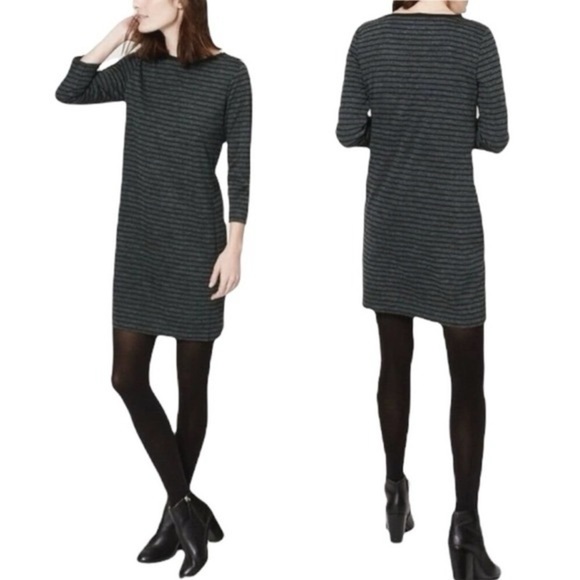 Loft Women’s Striped Black Gray Mini Dress Ann Taylor 3/4 Sleeve Casual Size S - Picture 3 of 4